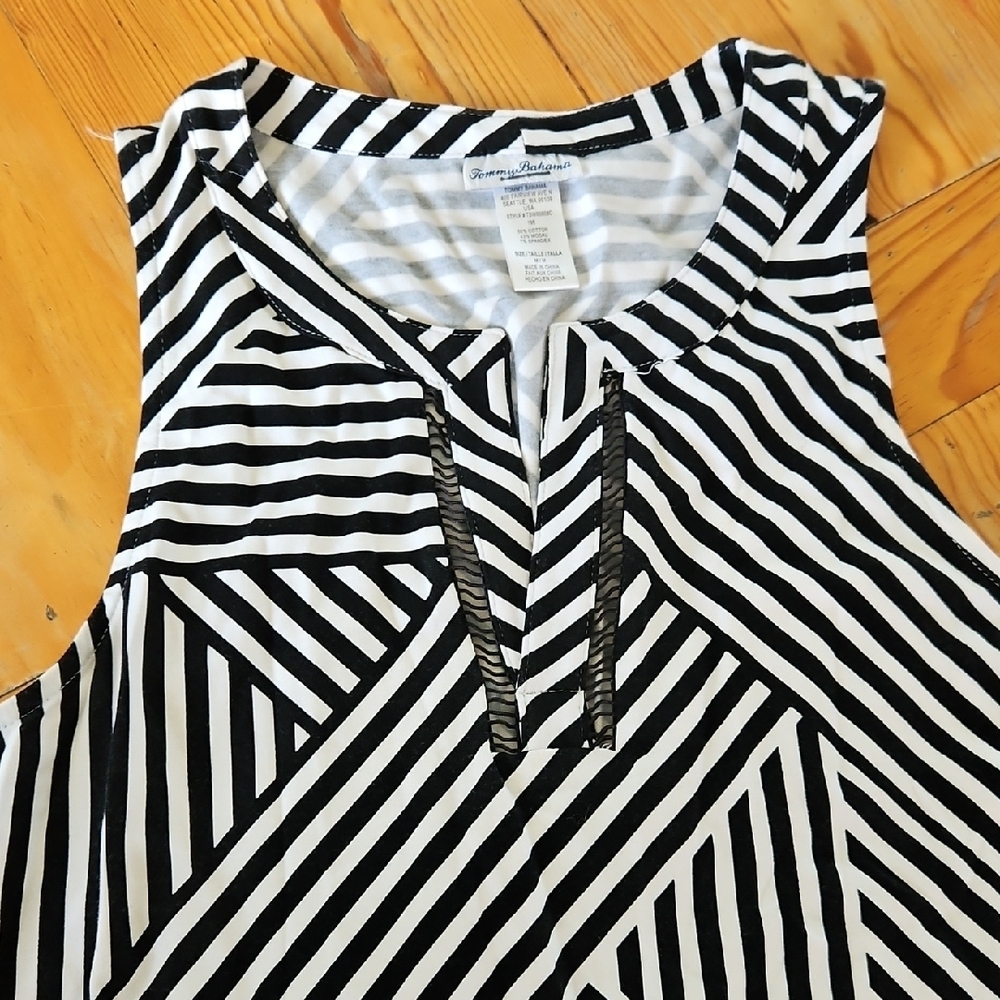 TOMMY BAHAMA Black and White Asymmetrical Dress